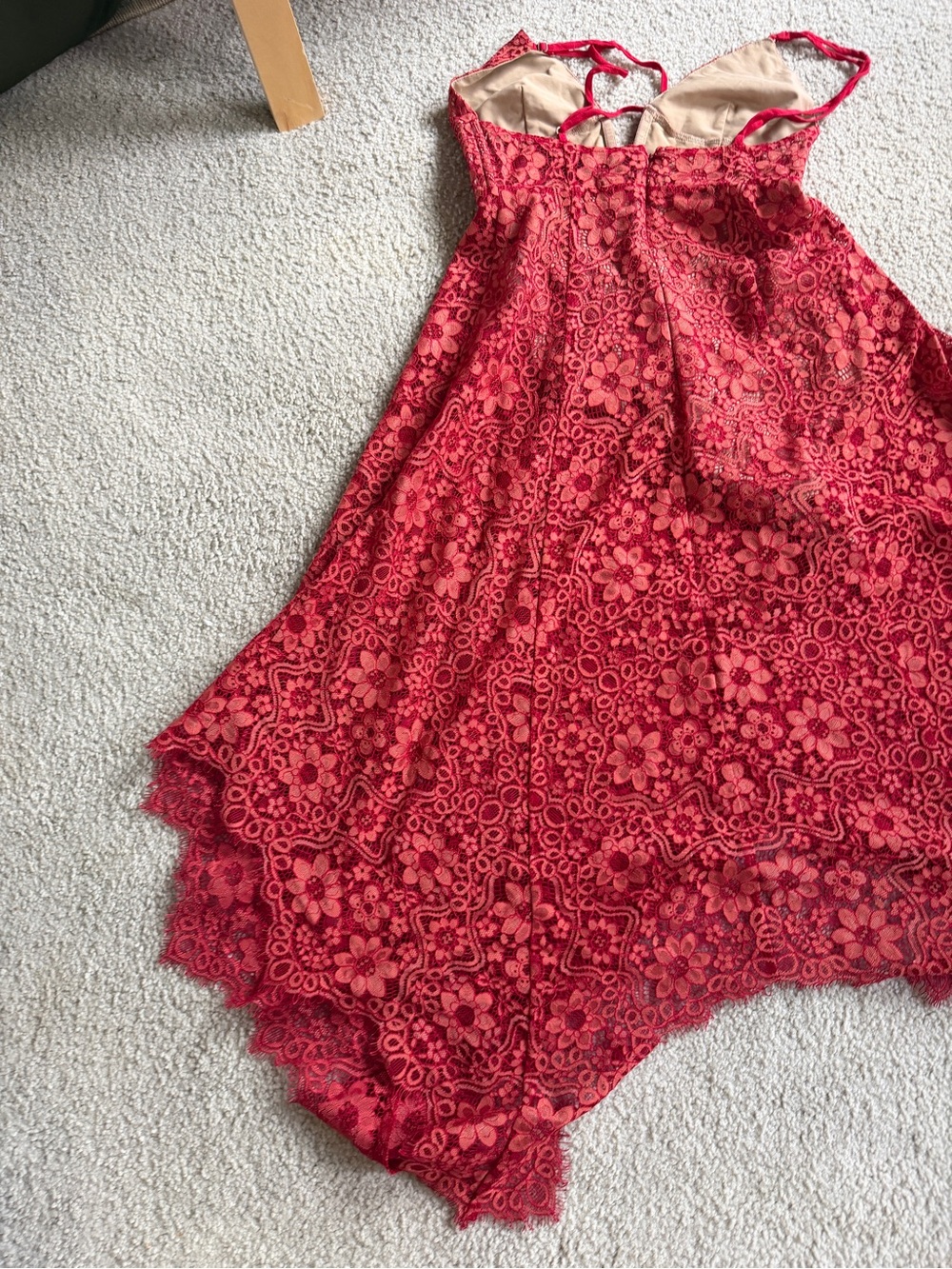 For Love & Lemons Rosemary Red Lace Midi Asymmetric Cocktail Dress Size XS